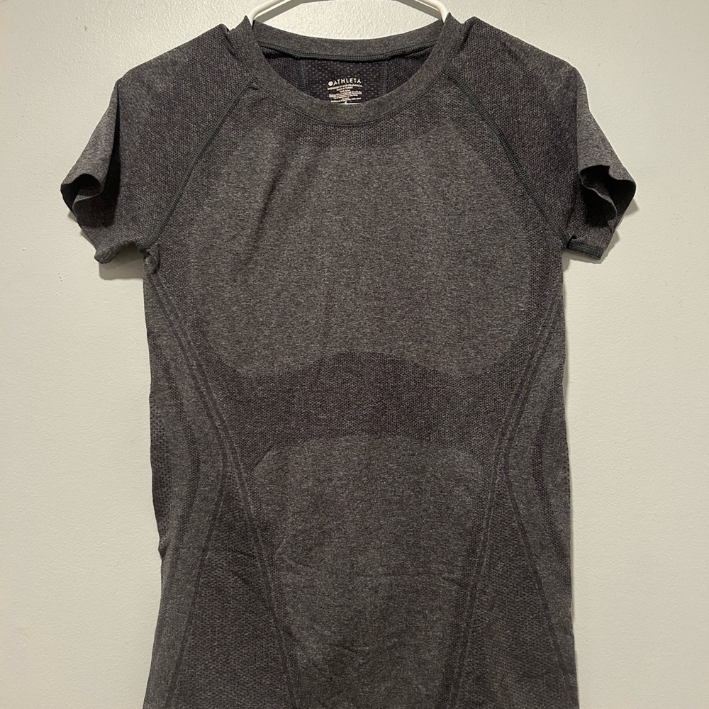 Athleta Gray Ribbed Short Sleeve Tee